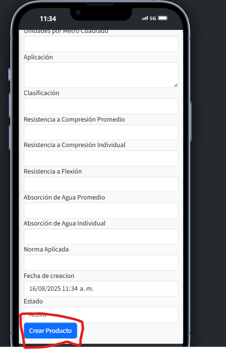 Formulario de producto