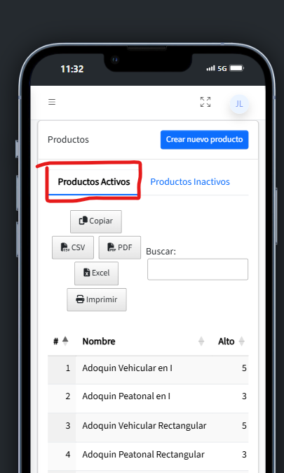 Vista de productos